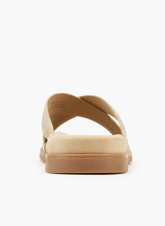 Flora Bella By Shoexpress Embellished Slip-On Cross Strap Sandals