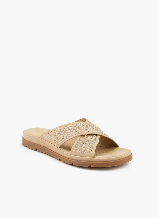 Flora Bella By Shoexpress Embellished Slip-On Cross Strap Sandals