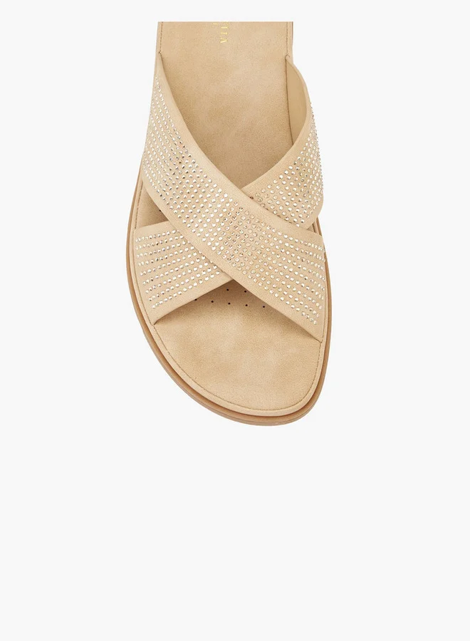 Flora Bella By Shoexpress Embellished Slip-On Cross Strap Sandals