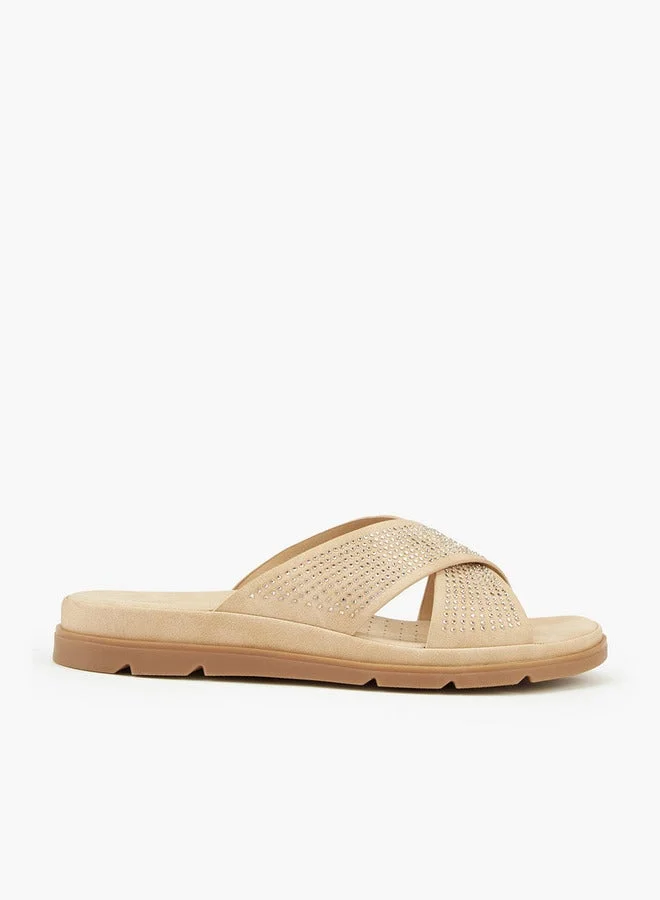 Flora Bella By Shoexpress Embellished Slip-On Cross Strap Sandals