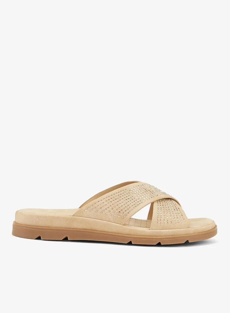 Flora Bella By Shoexpress Embellished Slip-On Cross Strap Sandals