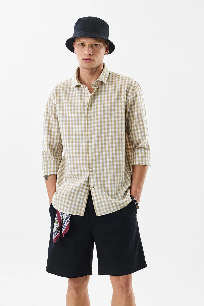 SNITCH قميص كتان كاروهات بقصة عادية