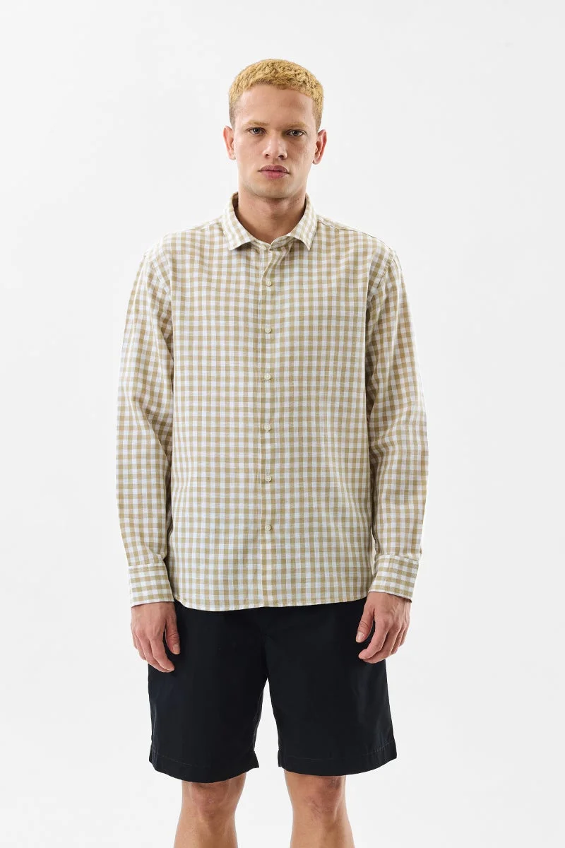 SNITCH Gingham Regular Fit Linen Blend Shirt