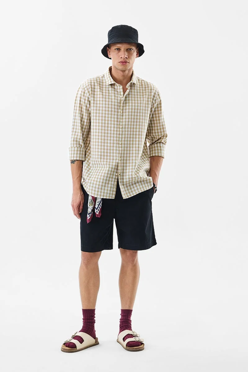 SNITCH Gingham Regular Fit Linen Blend Shirt