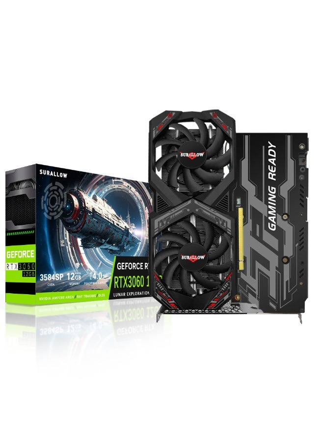سورالوا بطاقة رسومات الألعاب SURALLOW NVIDIA GeForce RTX 3060 - PCIe 4.0، 12 جيجابايت GDDR6، HDMI، DisplayPort 1.4a، لوحة خلفية واقية. - Image 1