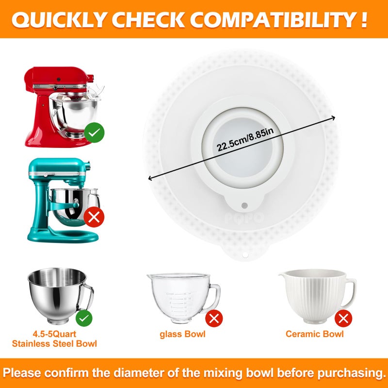 PQPO Silicone Mixers Bowl Cover Compatible with KitchenAid 4.5-5 Quart Tilt-Head Stand Mixers Bowl (Grey) - Image 3