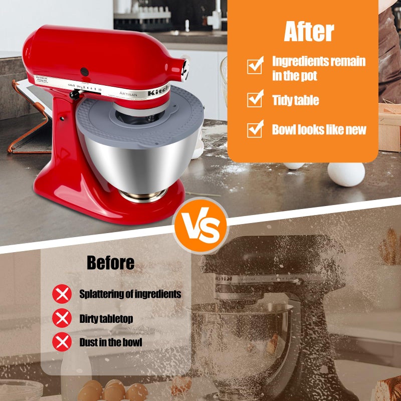 PQPO Silicone Mixers Bowl Cover Compatible with KitchenAid 4.5-5 Quart Tilt-Head Stand Mixers Bowl (Grey) - Image 2
