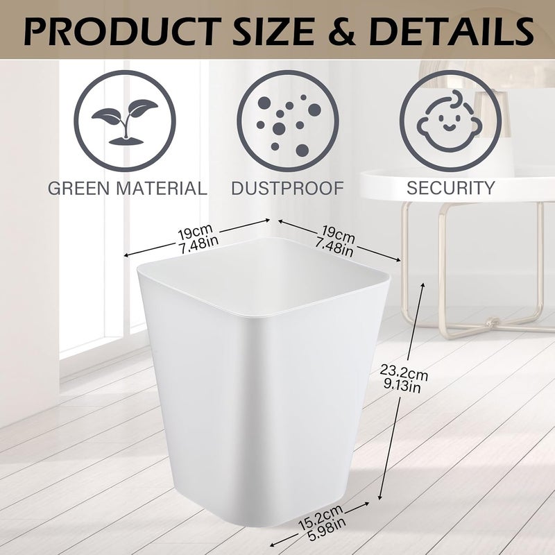 Hoolerry 9 Pieces 2 Gallon Small Trash Cans Bulk Bathroom Trash Bin Plastic Wastebasket Square Garbage Can for Bedroom Slim Bathroom Trashcan Small Container for Kitchen Office Home Rooms (White,Grey) - Image 2