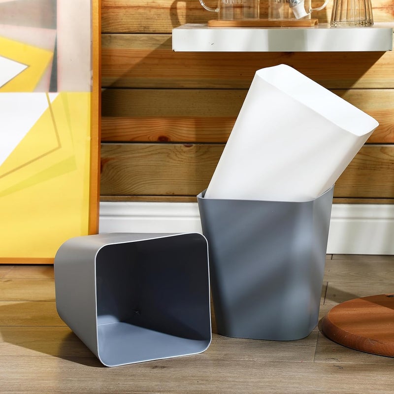 Hoolerry 9 Pieces 2 Gallon Small Trash Cans Bulk Bathroom Trash Bin Plastic Wastebasket Square Garbage Can for Bedroom Slim Bathroom Trashcan Small Container for Kitchen Office Home Rooms (White,Grey) - Image 5