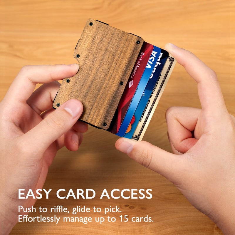 RUNBOX Slim Wallet for Men - RFID Blocking Metal Card Holder with Money Clip,Minimalist Thin Front Pocket Wallet, Holds 15 Cards,Gifts for Men,Men's Accessories - Image 3