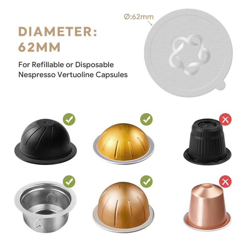 BRBHOM Espresso Aluminum Foils Seals Compataible for Nespre*so Reusable Vert*oline Capsules Pods (100Pcs Foils Lids) - Image 3
