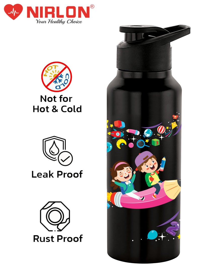 NIRLON Stainless Steel Single Walled Water Bottle 750ml, Water Bottles For Fridge, School,Gym,Home,office,Boys, Girls, Kids, Leak Proof (UV Printed Bottle, Space Study, Sipper Cap) - Image 3