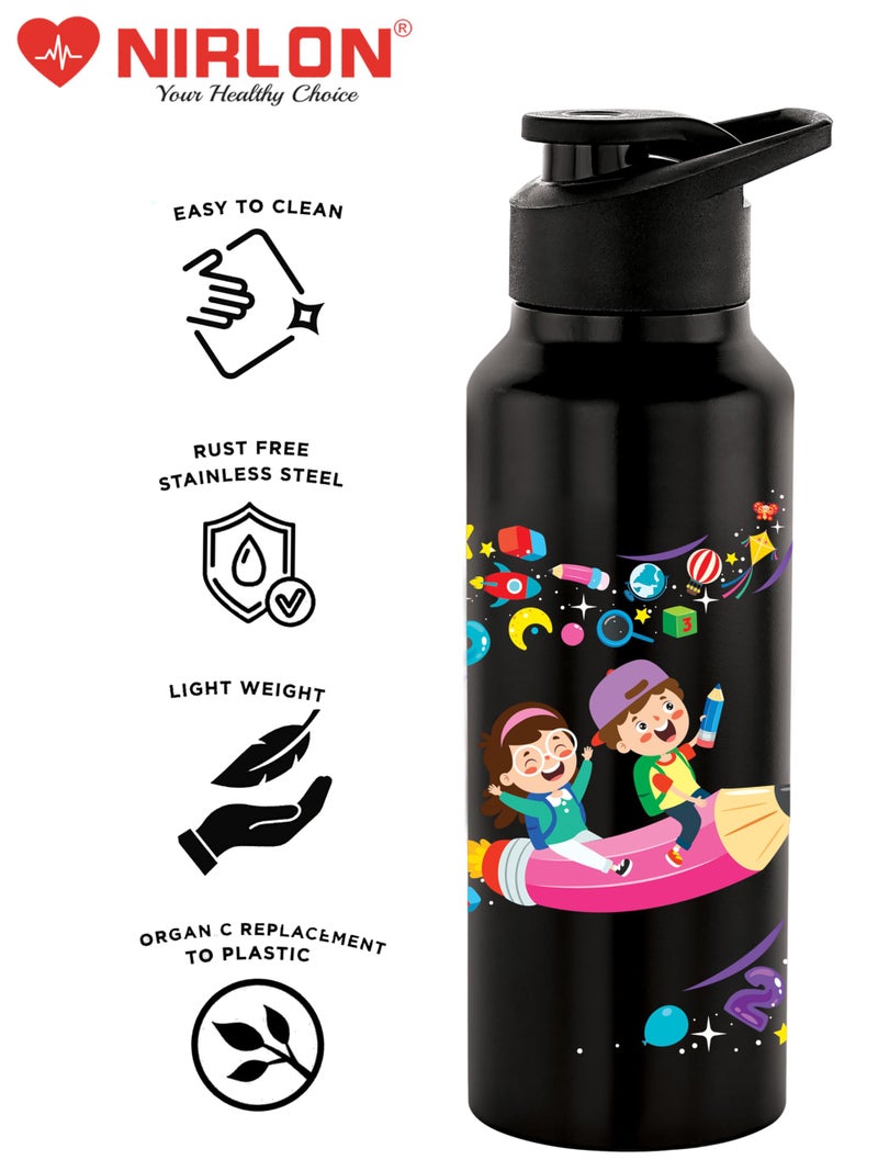 NIRLON Stainless Steel Single Walled Water Bottle 750ml, Water Bottles For Fridge, School,Gym,Home,office,Boys, Girls, Kids, Leak Proof (UV Printed Bottle, Space Study, Sipper Cap) - Image 4