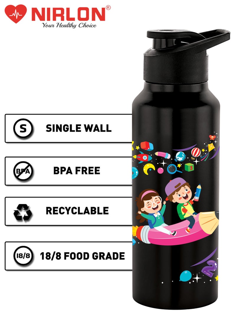 NIRLON Stainless Steel Single Walled Water Bottle 750ml, Water Bottles For Fridge, School,Gym,Home,office,Boys, Girls, Kids, Leak Proof (UV Printed Bottle, Space Study, Sipper Cap) - Image 5