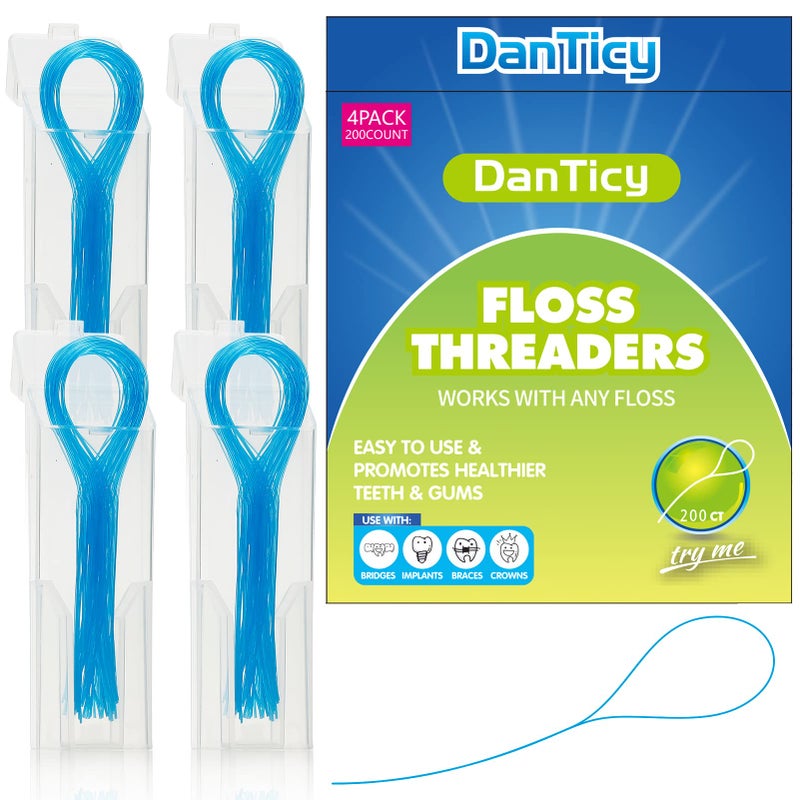 Floss Threaders Deep Clean Dental Floss Threader for Braces Bridges and Implants 200PCS4PackBlue