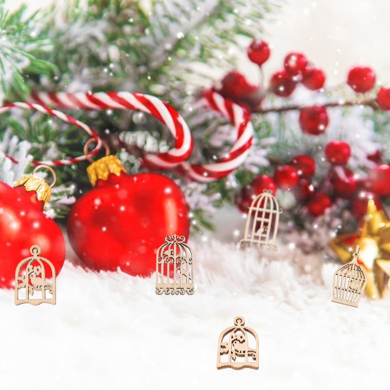 🏠 مجموعة ٥٠ قطعة من زينة أقفاص الطيور الخشبية مزخرفة بنقوش محفورة وأشكال متنوعة لأدوات ديكور المناسبات - Image 5