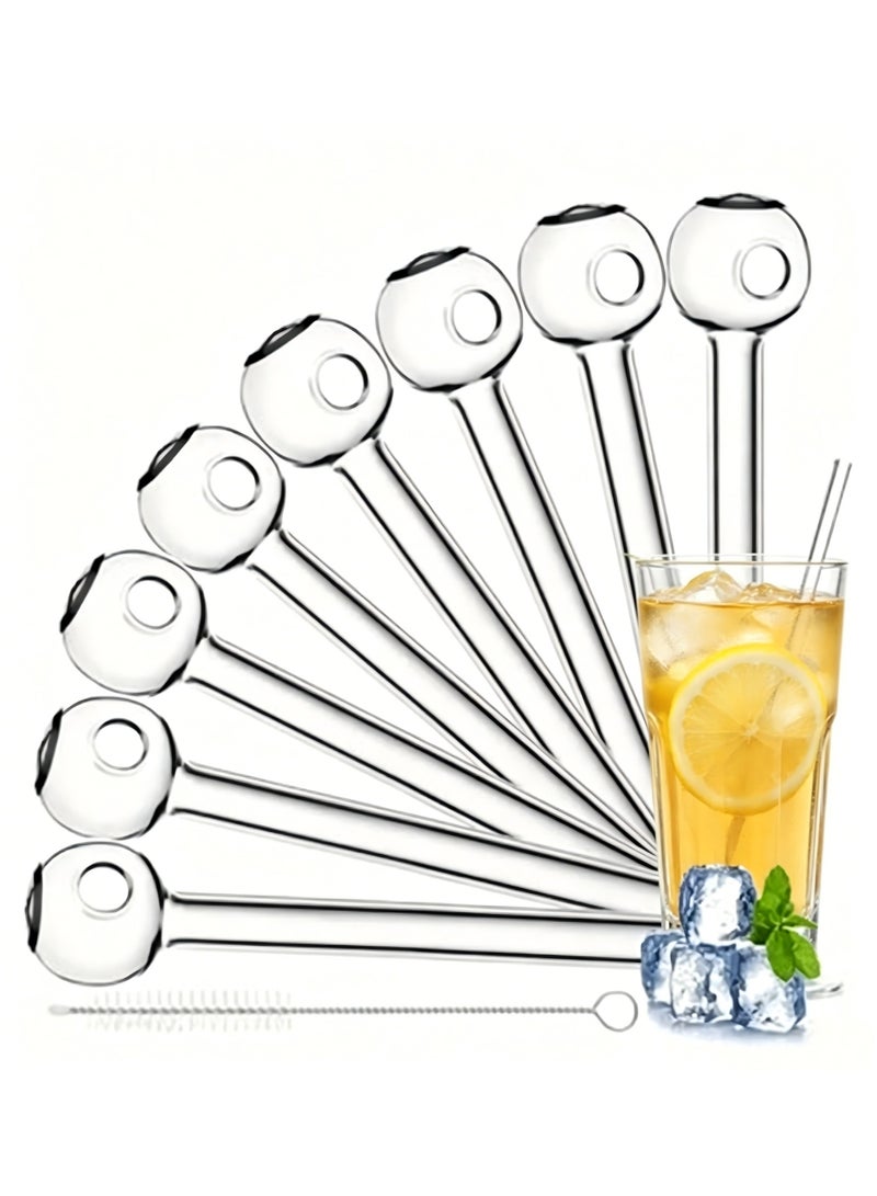 A set of 8 reusable 7.87-inch/20-cm glass beverage straws, including 2 cleaning brushes, perfect for drinks, smoothies, coffee, and juice (clear type). - Image 1