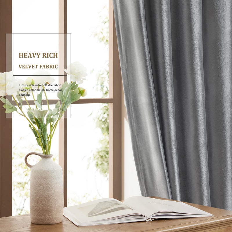 BULBUL Dark Grey Velvet Curtains 84 inches Luxury Elegant Living Room Curtain Blackout Modern Thermal Insulated Soundproof Privacy Room Darkening Soft Drapes for Classical Bedroom Set of 2 - Image 4