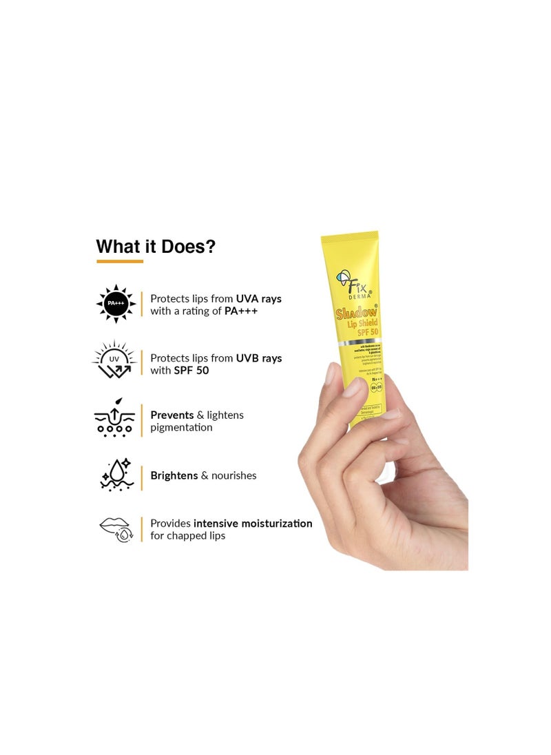 FIXDERMA FIXDERMA Shadow SPF 50 Lip Shield PA+++ Lip Balm SPF 50 With Theobroma Cacao Seed Butter,Virgin Coconut Oil & Glutathione Prevents Pigmentation & Sun Damage Sun Protector UVA & UVB-15gm,Yellow  - Image 2