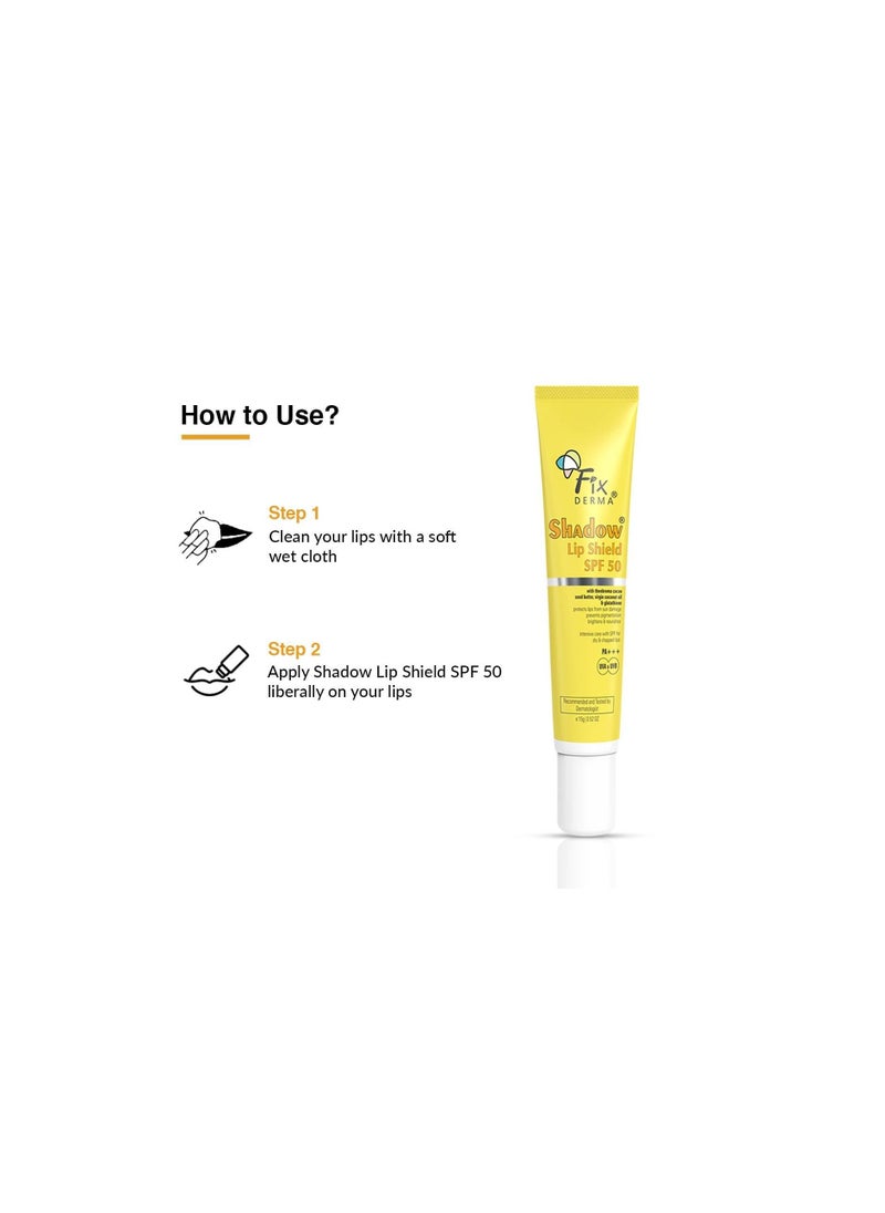 FIXDERMA - FIXDERMA Shadow SPF 50 Lip Shield PA+++ Lip Balm SPF 50 With Theobroma Cacao Seed Butter,Virgin Coconut Oil & Glutathione Prevents Pigmentation & Sun Damage Sun Protector UVA & UVB-15gm,Yellow - Image 1