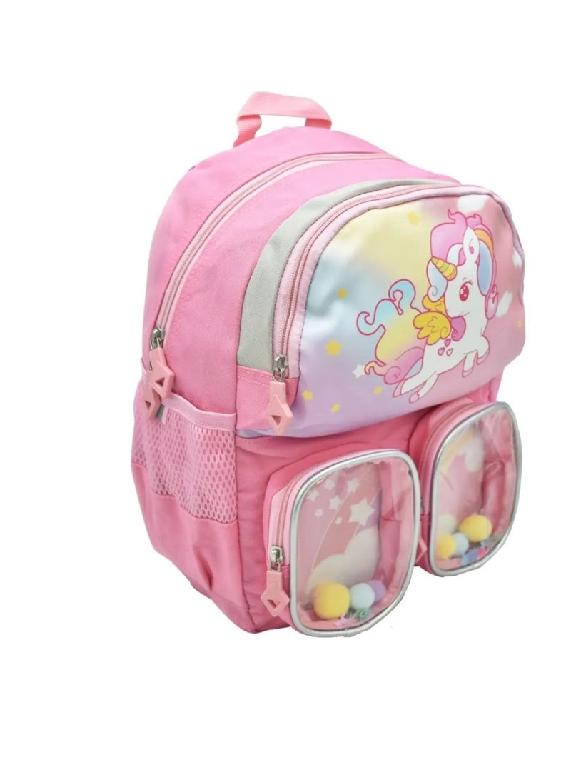 المنزل الذكي هوم سمارت إكسبلورر حقيبة ظهر يونيكورن للبنات، مزودة بجيبين أماميين وجيوب مرنة على الجانبين، هدية مثالية للبنات (زهري، ٣٥*٢٦*١٣ سم) - Image 2