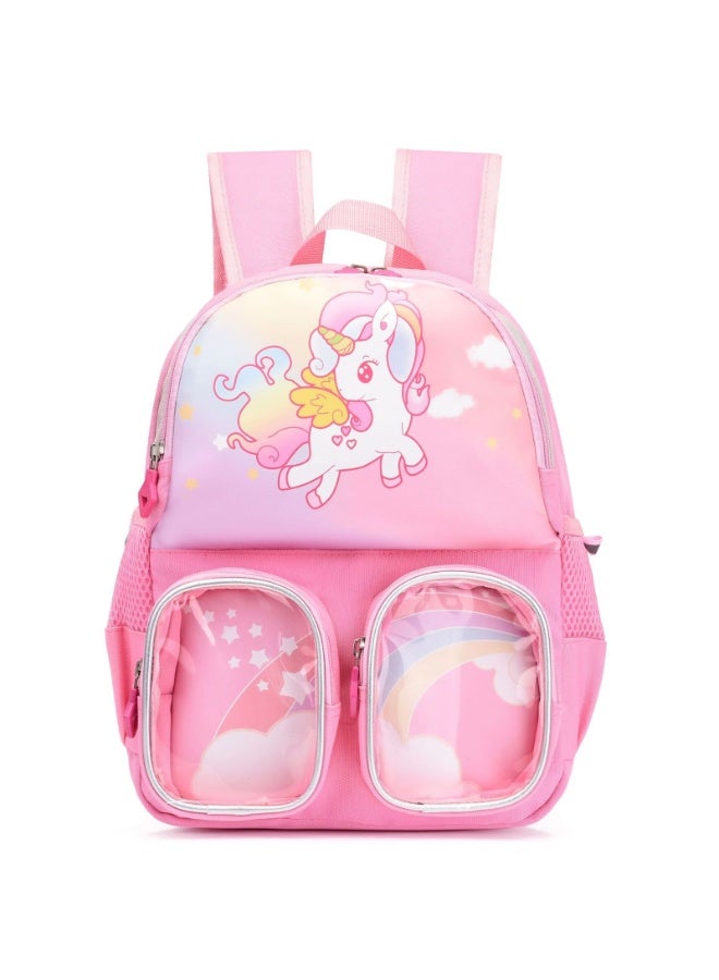 المنزل الذكي هوم سمارت إكسبلورر حقيبة ظهر يونيكورن للبنات، مزودة بجيبين أماميين وجيوب مرنة على الجانبين، هدية مثالية للبنات (زهري، ٣٥*٢٦*١٣ سم) - Image 1