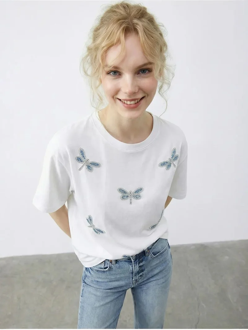 LUCCI Embroidered Crew Neck Relaxed Fit T-Shirt