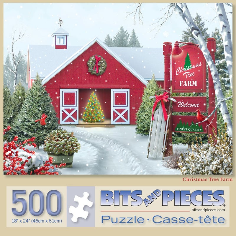 Bits and Pieces Christmas Tree Farm Jigsaw Puzzle for Adults Winter Snow Holiday Scene by Alan Giana 500 Piece Puzzle 18 x 24 - Image 2