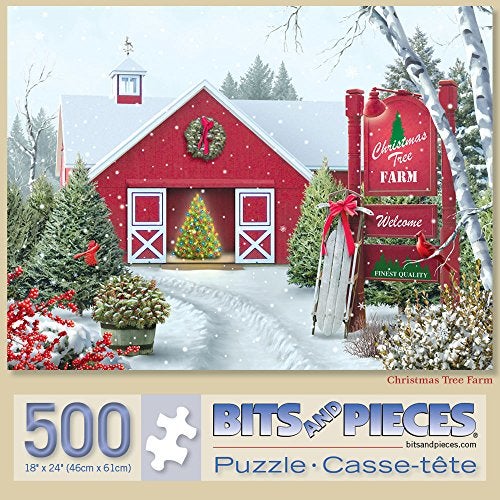 Bits and Pieces Christmas Tree Farm Jigsaw Puzzle for Adults Winter Snow Holiday Scene by Alan Giana 500 Piece Puzzle 18 x 24 - Image 1