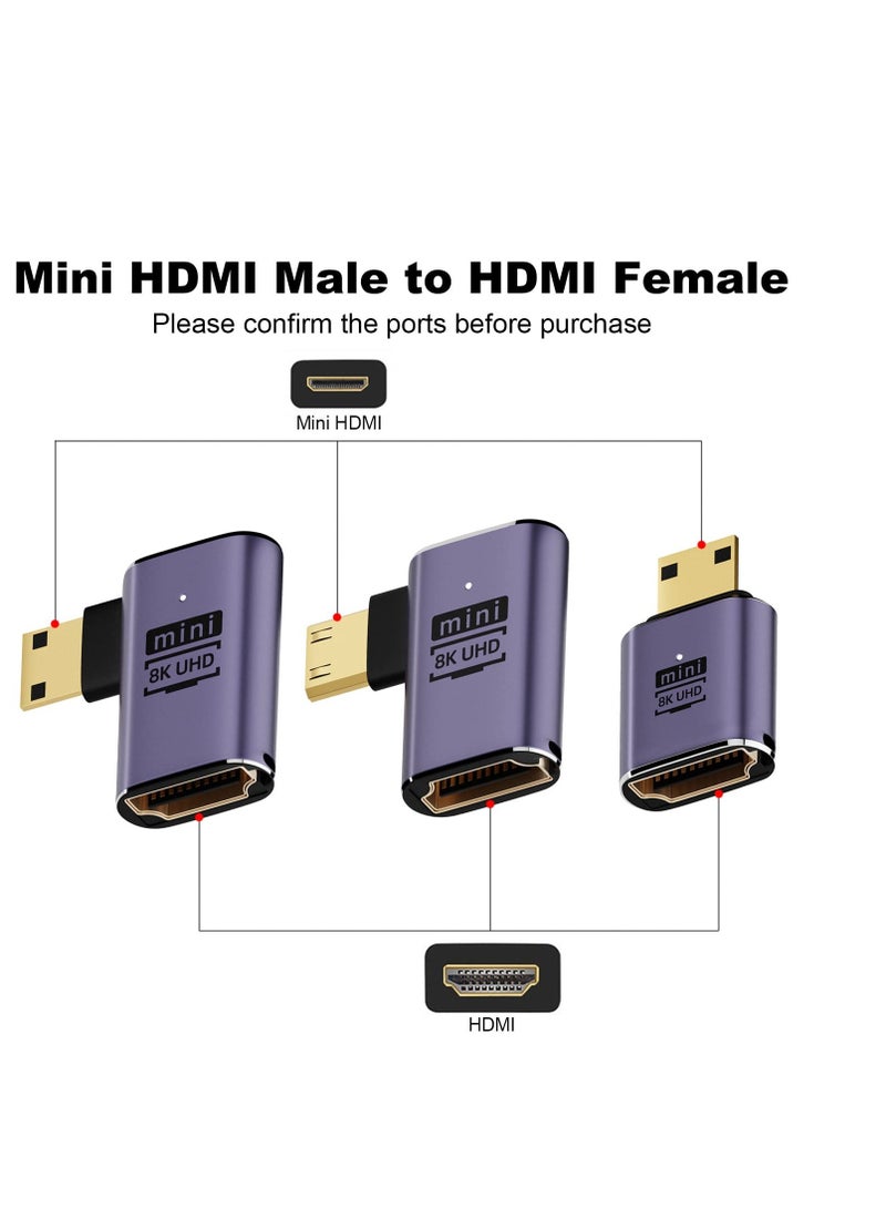 Mini HDMI to HDMI Adapter 8K, 3 Pcs 90 Degree Left and Right Angle Mini HDMI Male to HDMI Female Adapter, 48Gbps Mini HDMI Adapter, for Camera, HDTV, Projector, Laptop and Tablet - Image 2