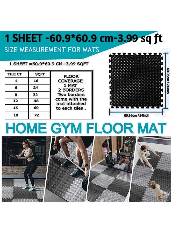Nasmodo 8 Pcs 1 Inch/25mm Gym Floor mat Rubber for Heavy Workout Puzzle Floor mat for Home Exercise, Gym Equipment mat Interlocking Eva Foam Flooring Rubber Tiles Yoga, Kids Gym Mat for Floor(Black) - Image 3