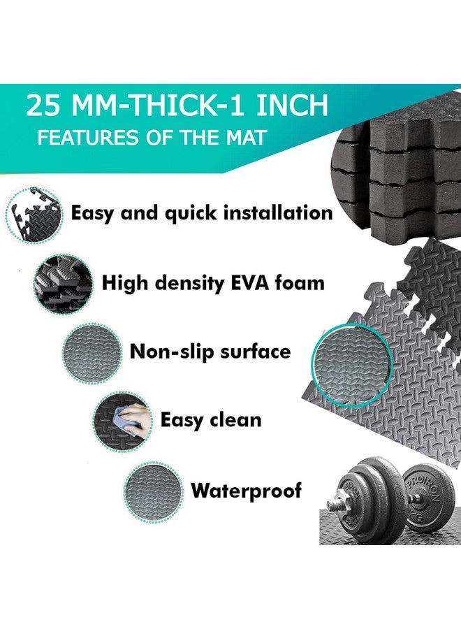 Nasmodo 8 Pcs 1 Inch/25mm Gym Floor mat Rubber for Heavy Workout Puzzle Floor mat for Home Exercise, Gym Equipment mat Interlocking Eva Foam Flooring Rubber Tiles Yoga, Kids Gym Mat for Floor(Black) - Image 4