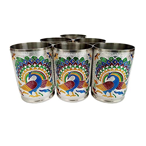 Shivu Fashion Stainless Steel Decorative Meenakari Glasses Set of 6 Multi Shivu118 - Image 1
