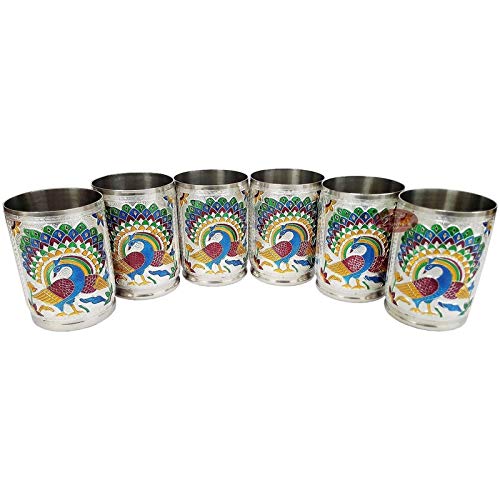 Shivu Fashion Stainless Steel Decorative Meenakari Glasses Set of 6 Multi Shivu118 - Image 2