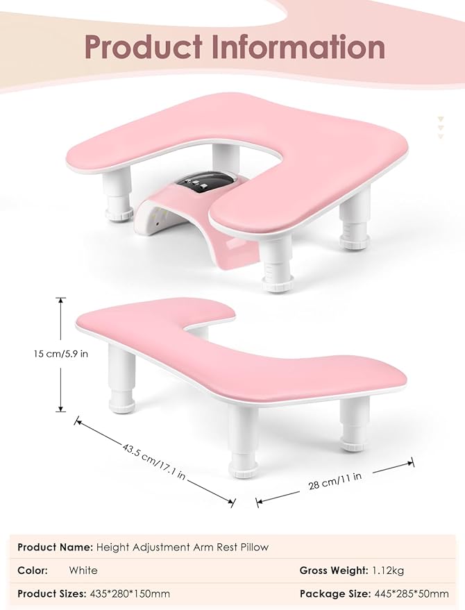 LIONVISON Manicure Nail Arm Rest for Hand White Adjustable Height Hand rest for Nails Leather Nail Hand Pillow for Beginners Professional Manicurists Nail Salon - Image 5