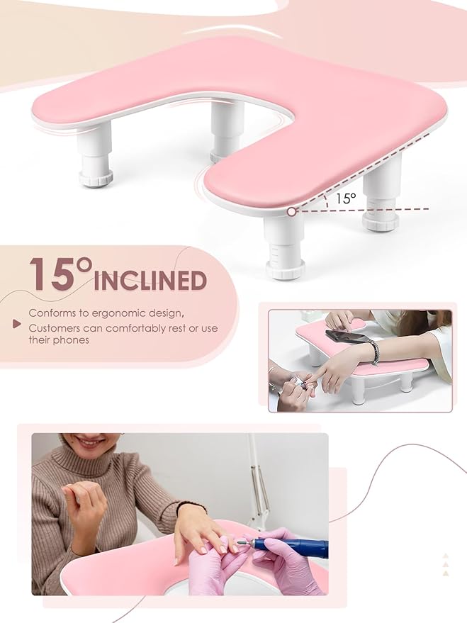 LIONVISON Manicure Nail Arm Rest for Hand White Adjustable Height Hand rest for Nails Leather Nail Hand Pillow for Beginners Professional Manicurists Nail Salon - Image 4