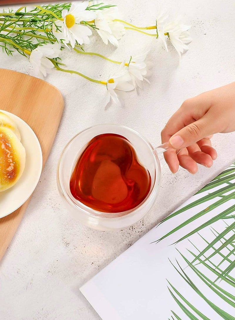 1Chase 250 ML Borosilicate Double Wall Heart Shaped Cup for Tea, Coffee, Espresso etc,  Romantic Valentine's Day Gift for Couples, Him & Her - Image 1