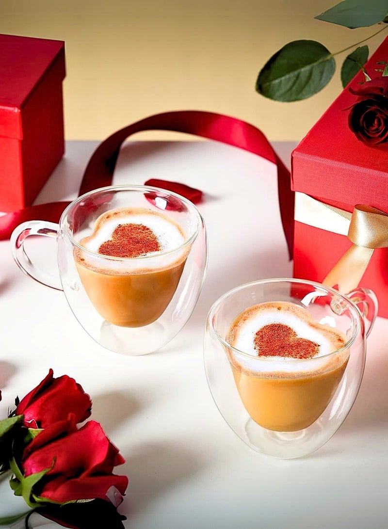 1Chase 250 ML Borosilicate Double Wall Heart Shaped Cup for Tea, Coffee, Espresso etc,  Romantic Valentine's Day Gift for Couples, Him & Her - Image 3
