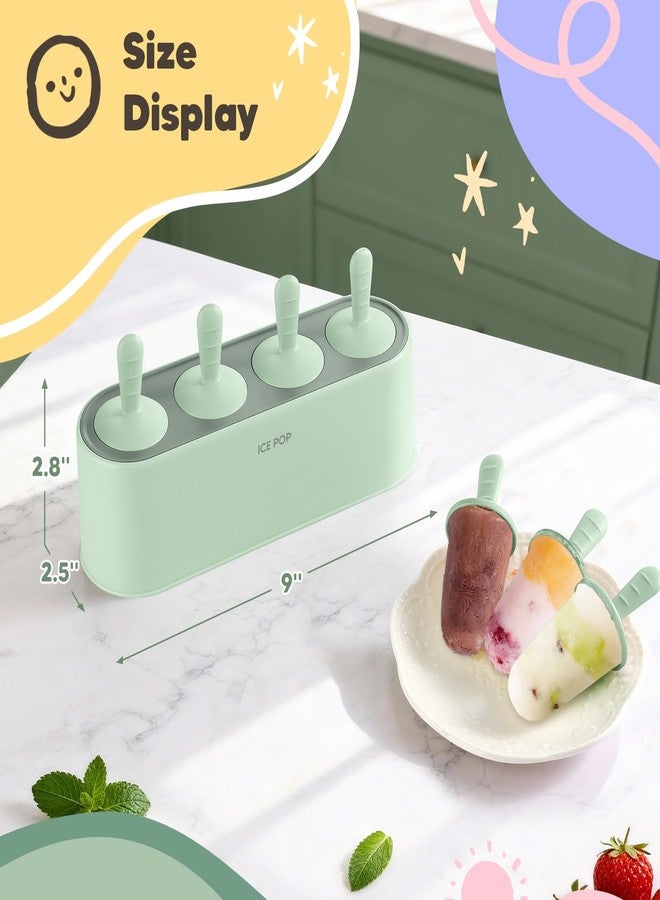WYOK Popsicle Mold Set 4 Pieces Homemade Silicone Popsicle Maker Easy Release Ice Cream Molds Reusable DIY Pop Molds (Green, IcyClassic Pops) - Image 5