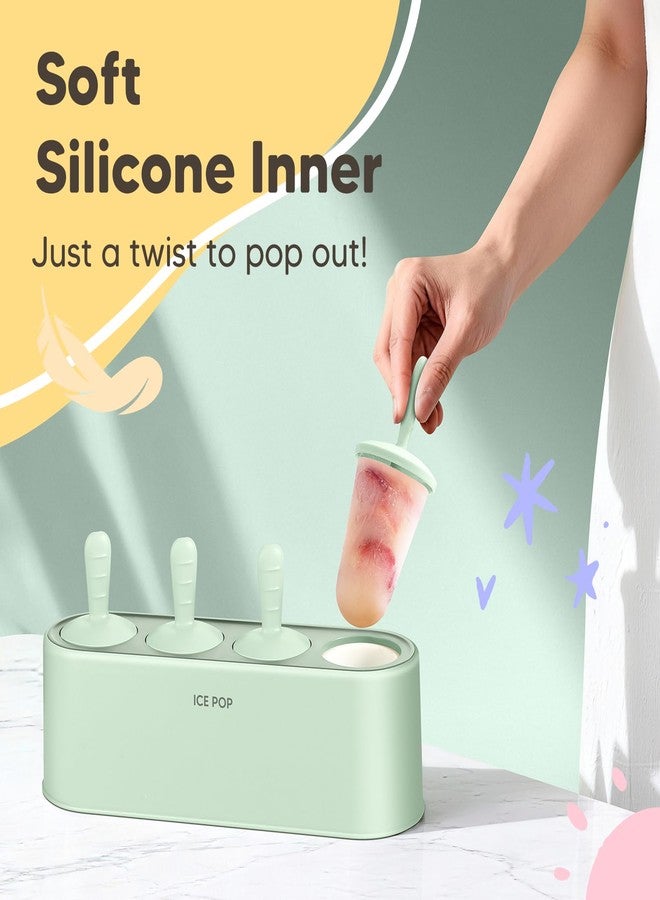 WYOK Popsicle Mold Set 4 Pieces Homemade Silicone Popsicle Maker Easy Release Ice Cream Molds Reusable DIY Pop Molds (Green, IcyClassic Pops) - Image 2