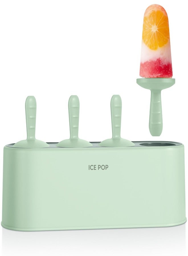 WYOK Popsicle Mold Set 4 Pieces Homemade Silicone Popsicle Maker Easy Release Ice Cream Molds Reusable DIY Pop Molds (Green, IcyClassic Pops) - Image 1