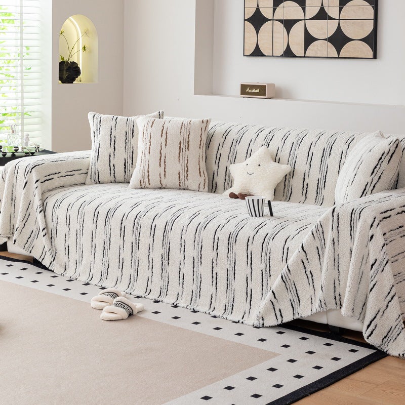 Shu Cotton Velvet Sofa Towel Style Cover Cloth Simple Modern Winter Sofa Cushion Cover Towel Cover Blanket Single Three Person - Image 1