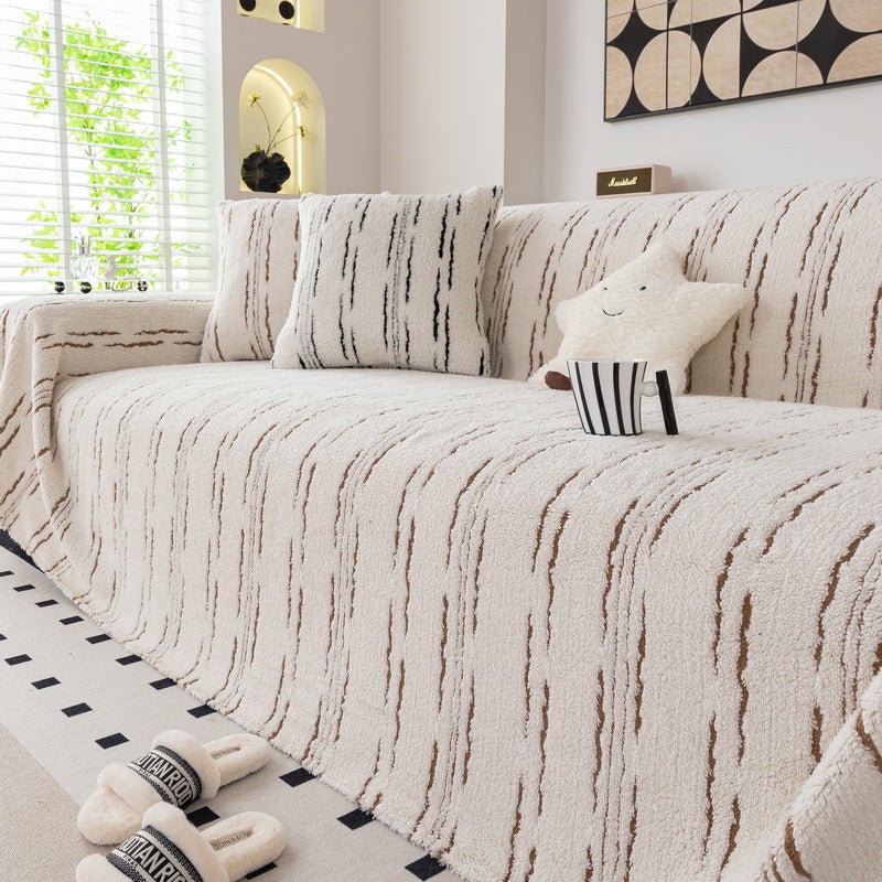 Shu Cotton Velvet Sofa Towel Style Cover Cloth Simple Modern Winter Sofa Cushion Cover Towel Cover Blanket Single Three Person - Image 2