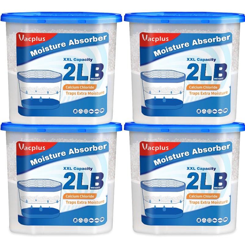 Vacplus Moisture Absorber Buckets â€“ Large Capacity Dehumidifier and Humidity Absorber for Closet, Basement, Bathroom, RV, and Storage Areas, Unscented, 2 lbs, 4 Pack - Image 1