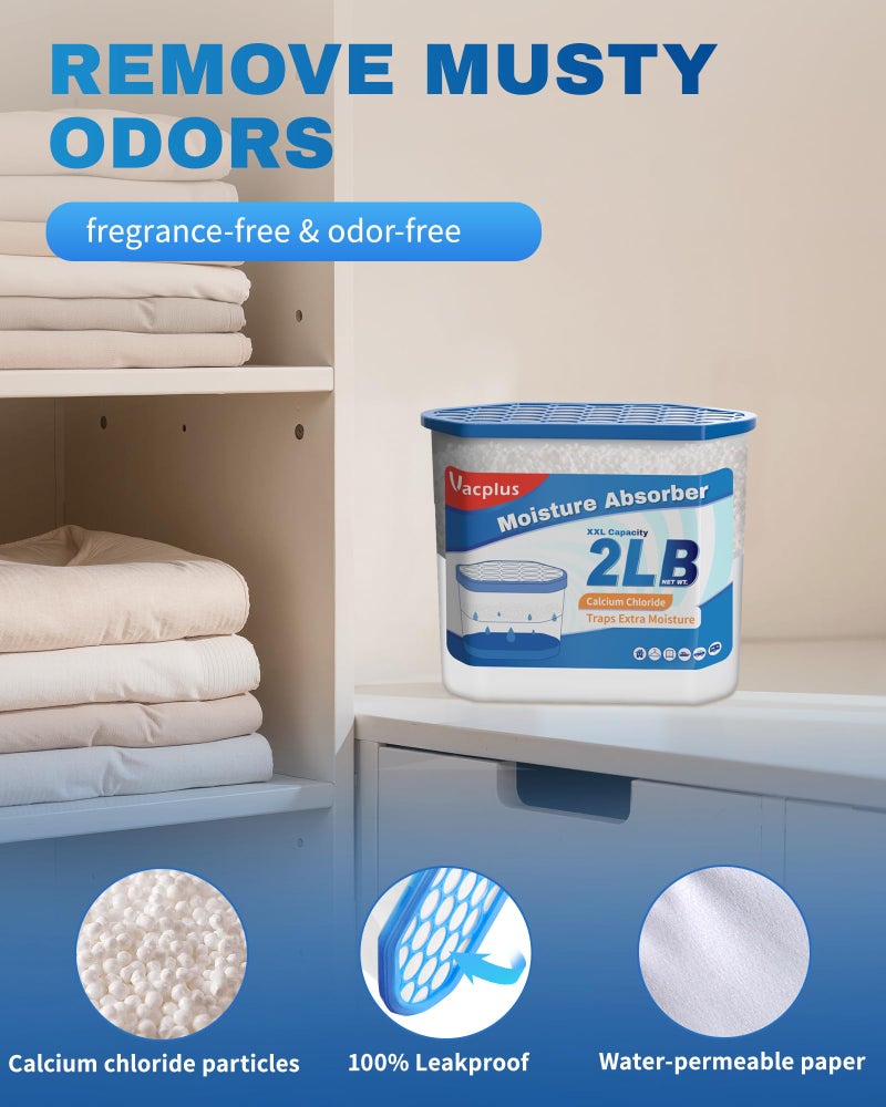 Vacplus Moisture Absorber Buckets â€“ Large Capacity Dehumidifier and Humidity Absorber for Closet, Basement, Bathroom, RV, and Storage Areas, Unscented, 2 lbs, 4 Pack - Image 4