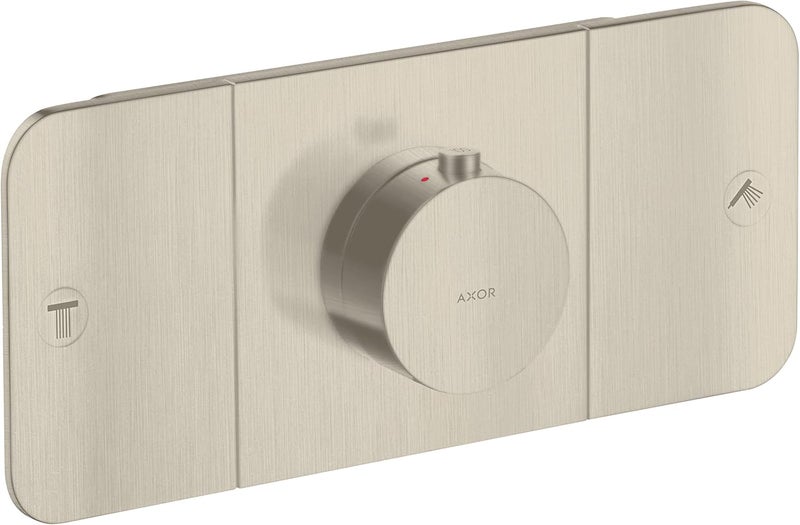 AXOR ONE Modern 3Handle 3inch Wide Thermostatic Shower Valve Trim in Brushed Nickel 45712821 - Image 1