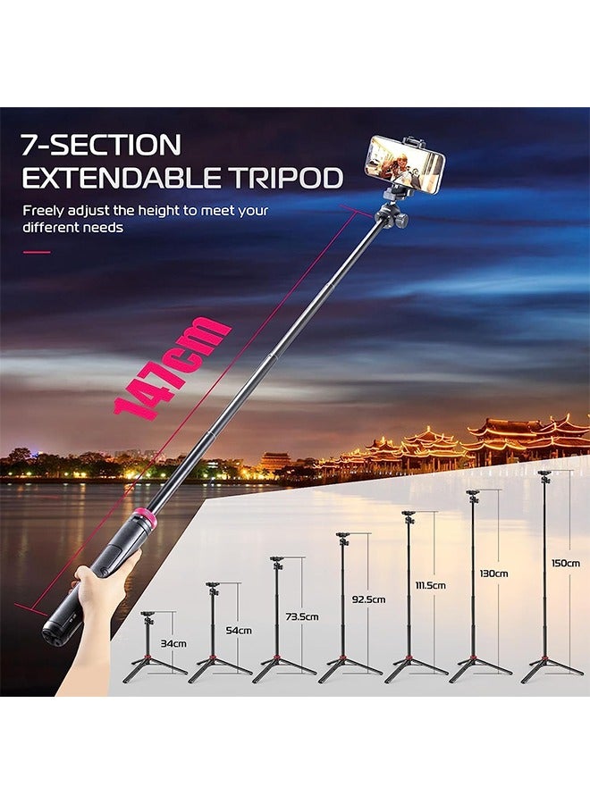 ULANZI MT-44 Extendable Phone Tripod, 59 Selfie Stick Vlog Stand with 2 in 1 Phone Clip, 360° Ball Head Camera-Tripod for iPhone Sony Canon Action Camera, Lightweight for Travel - Image 4