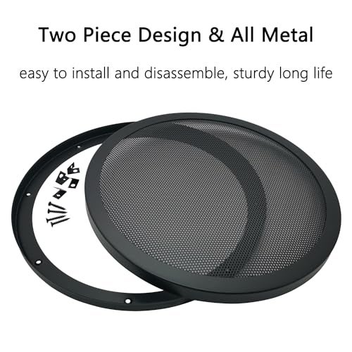 Fuhengli 10" Speaker Grill Covers, Car Speaker Subwoofer Guard Protector, Metal Frame with Metal Mesh, Black - 1Pc - Image 2