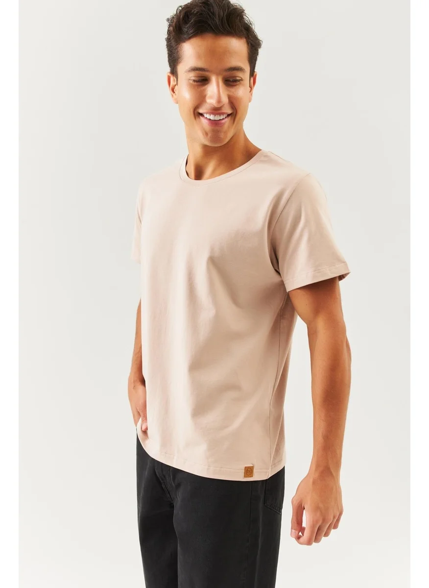 Butikgiz Light Brown Oversize Comfortable Cotton Combed Crew Neck Short Sleeve Basic T-Shirt Classic Collection