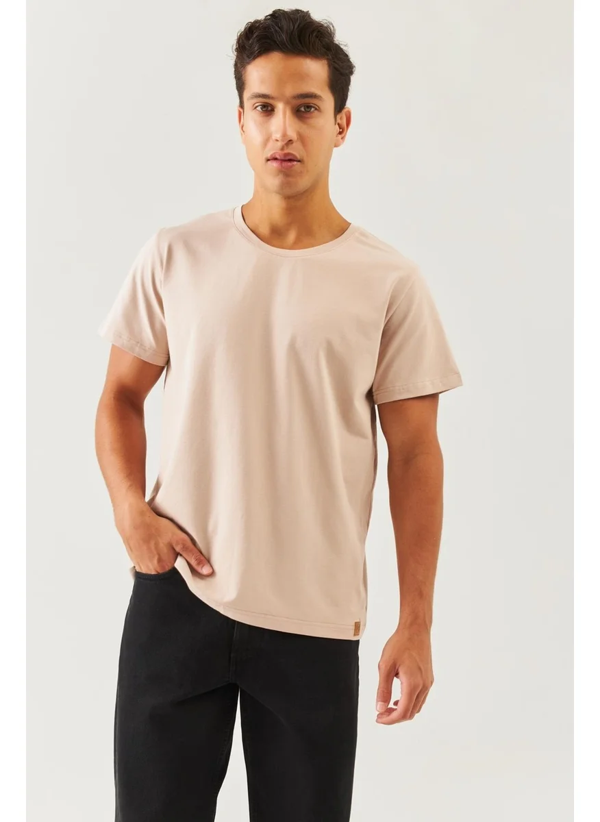 Butikgiz Light Brown Oversize Comfortable Cotton Combed Crew Neck Short Sleeve Basic T-Shirt Classic Collection